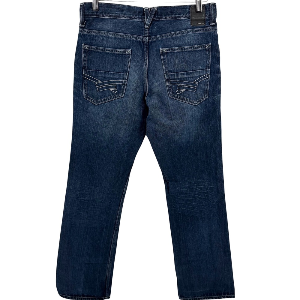 Helix Slim Boot Mens Jeans 30W 32L Medium Wash Denim Embroidered‎ Pockets